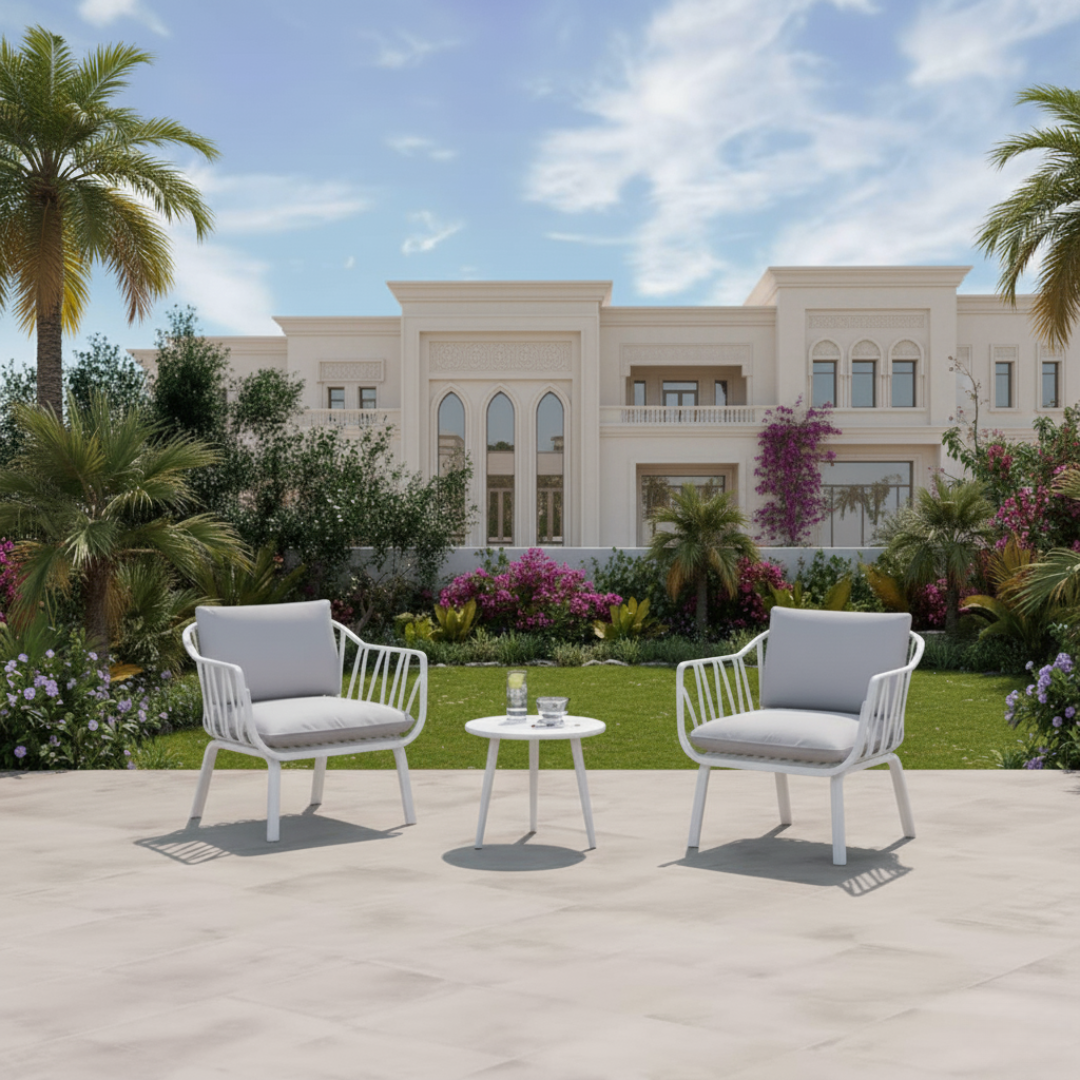 3-Piece Aria Outdoor Bistro Set – Modern Chairs & Coffee Table