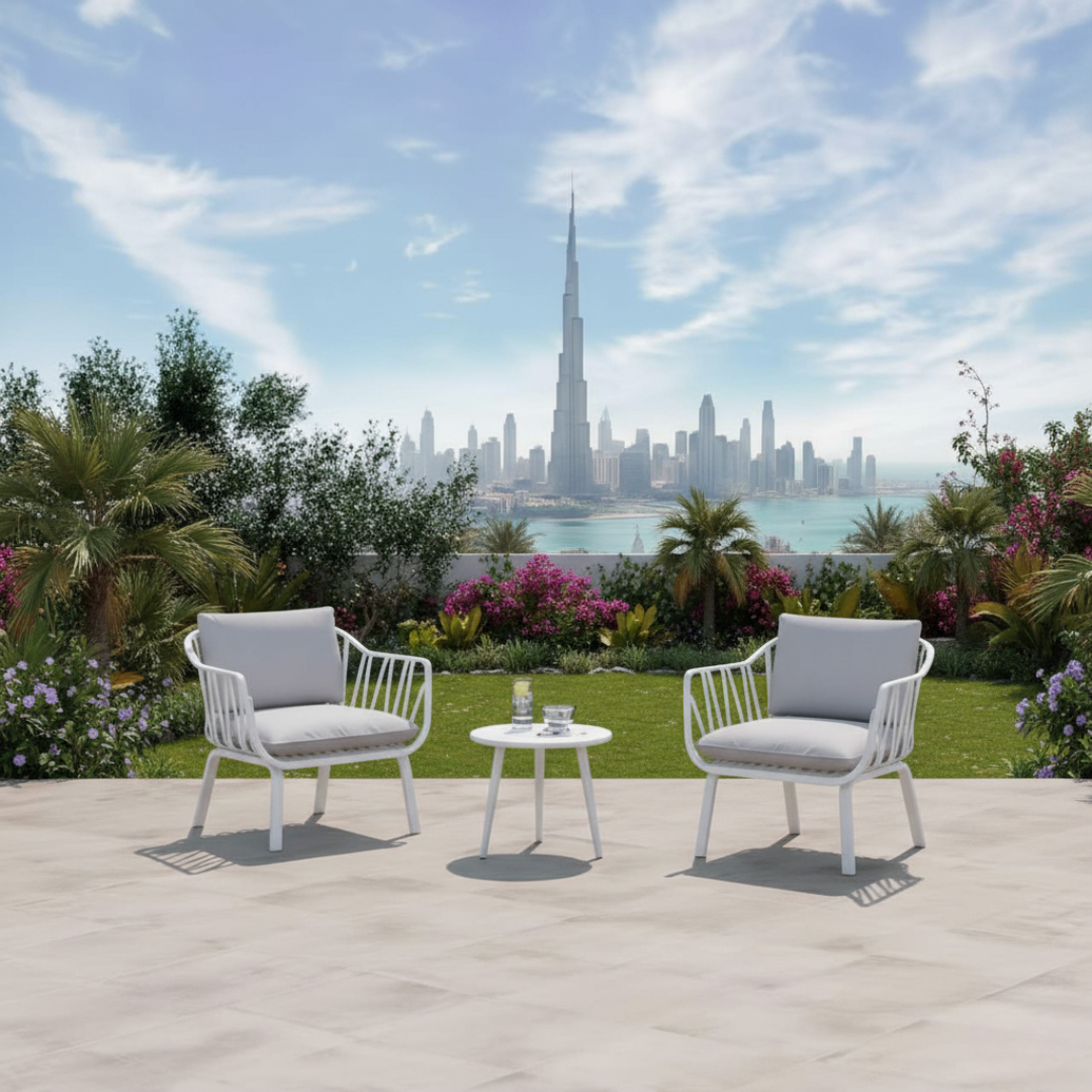 3-Piece Aria Outdoor Bistro Set – Modern Chairs & Coffee Table