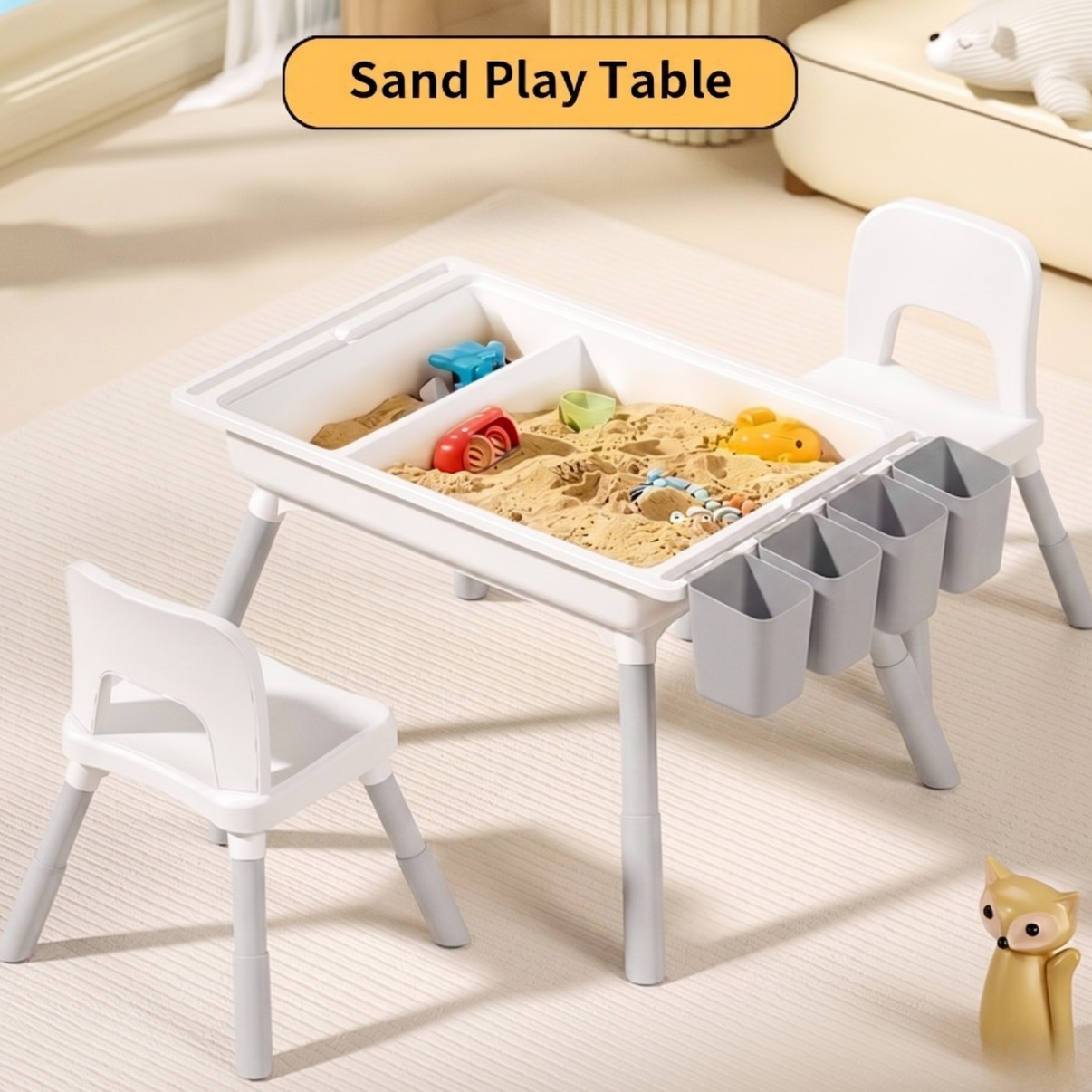 Multifunctional Kids Activity Table & 2 Chairs Set | Adjustable Height | Building Block, Study, Drawing, Sand & Water Play