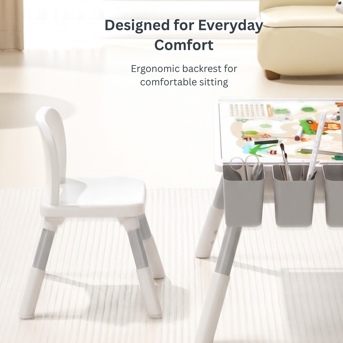 Multifunctional Kids Activity Table & 2 Chairs Set | Adjustable Height | Building Block, Study, Drawing, Sand & Water Play