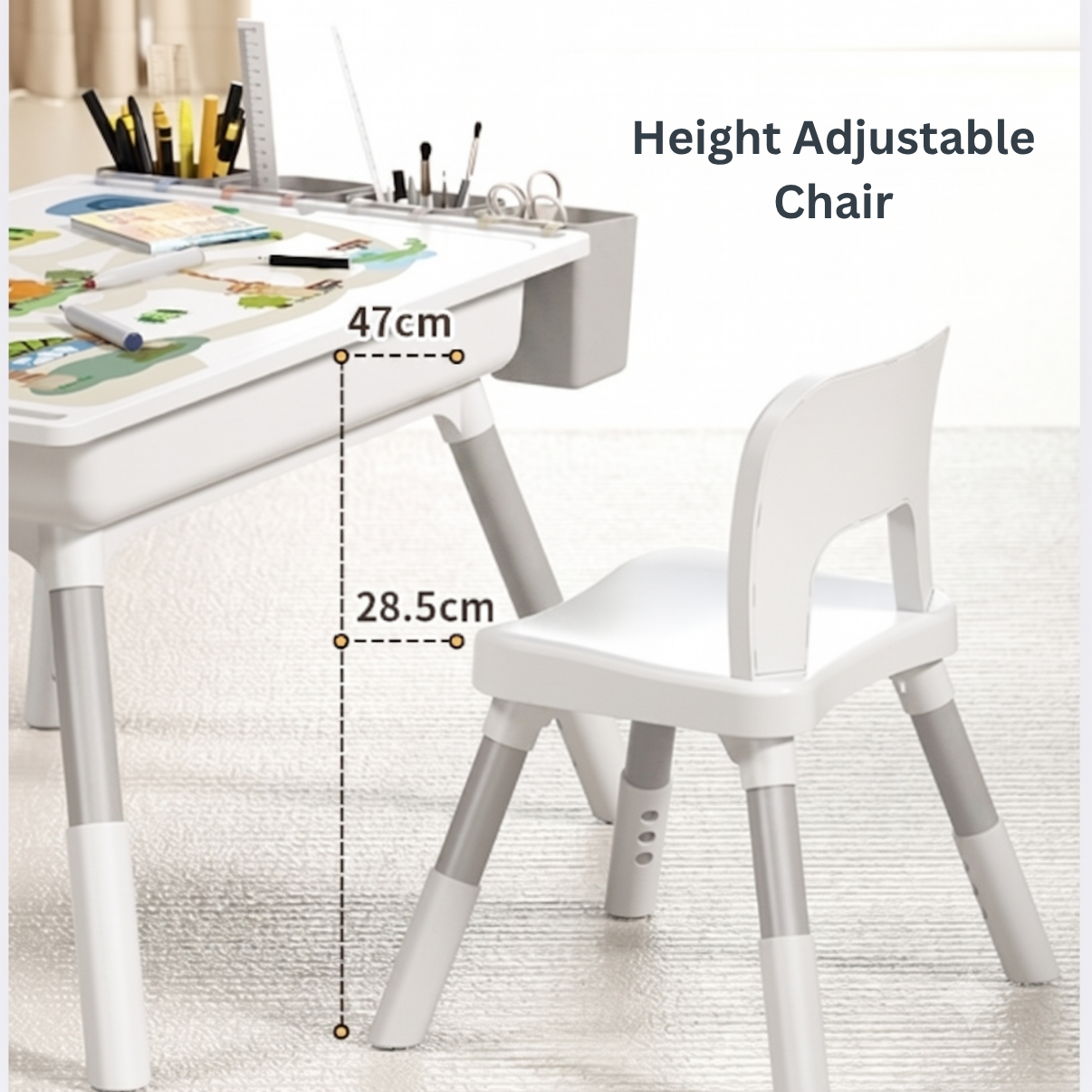 Multifunctional Kids Activity Table & 2 Chairs Set | Adjustable Height | Building Block, Study, Drawing, Sand & Water Play