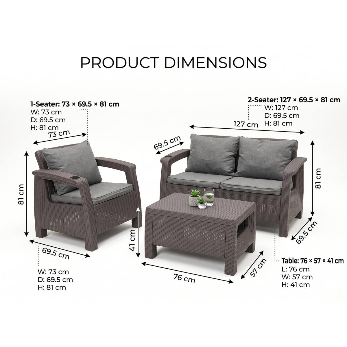 Havana 4-Seater Sofa Set 2+1+1, Grey, Seat & Back Cushions