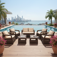 Marcolo Brown Rattan 6-Seater Sofa Set with Two Coffee Tables