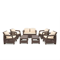 Marcolo Brown Rattan 6-Seater Sofa Set with Two Coffee Tables