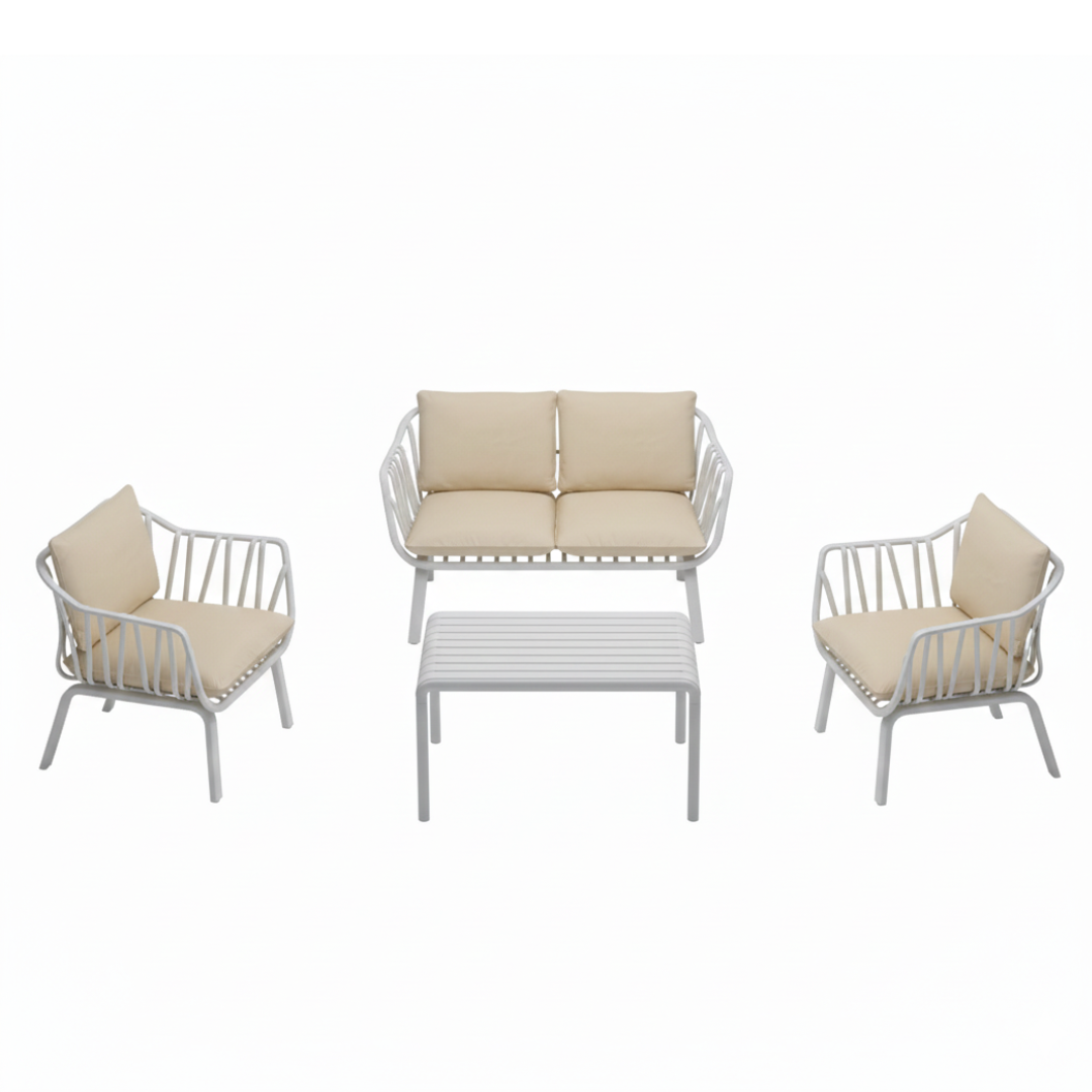 4-Seater Outdoor Sofa Set – Fiberglass Lounge with Table