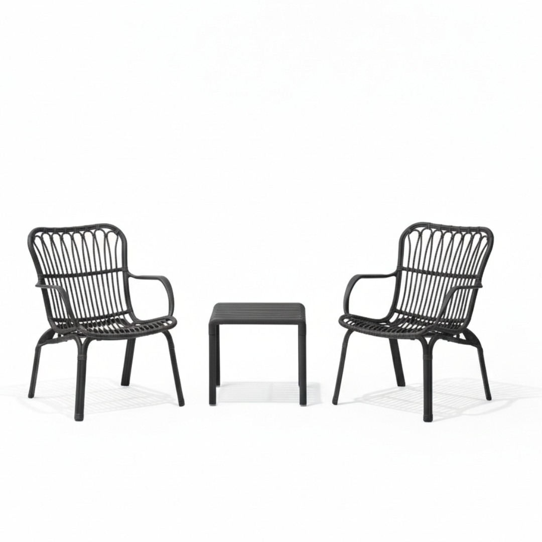 Serena Bistro Set – Elegant Fiberglass-Reinforced Outdoor Seating with Coffee Table