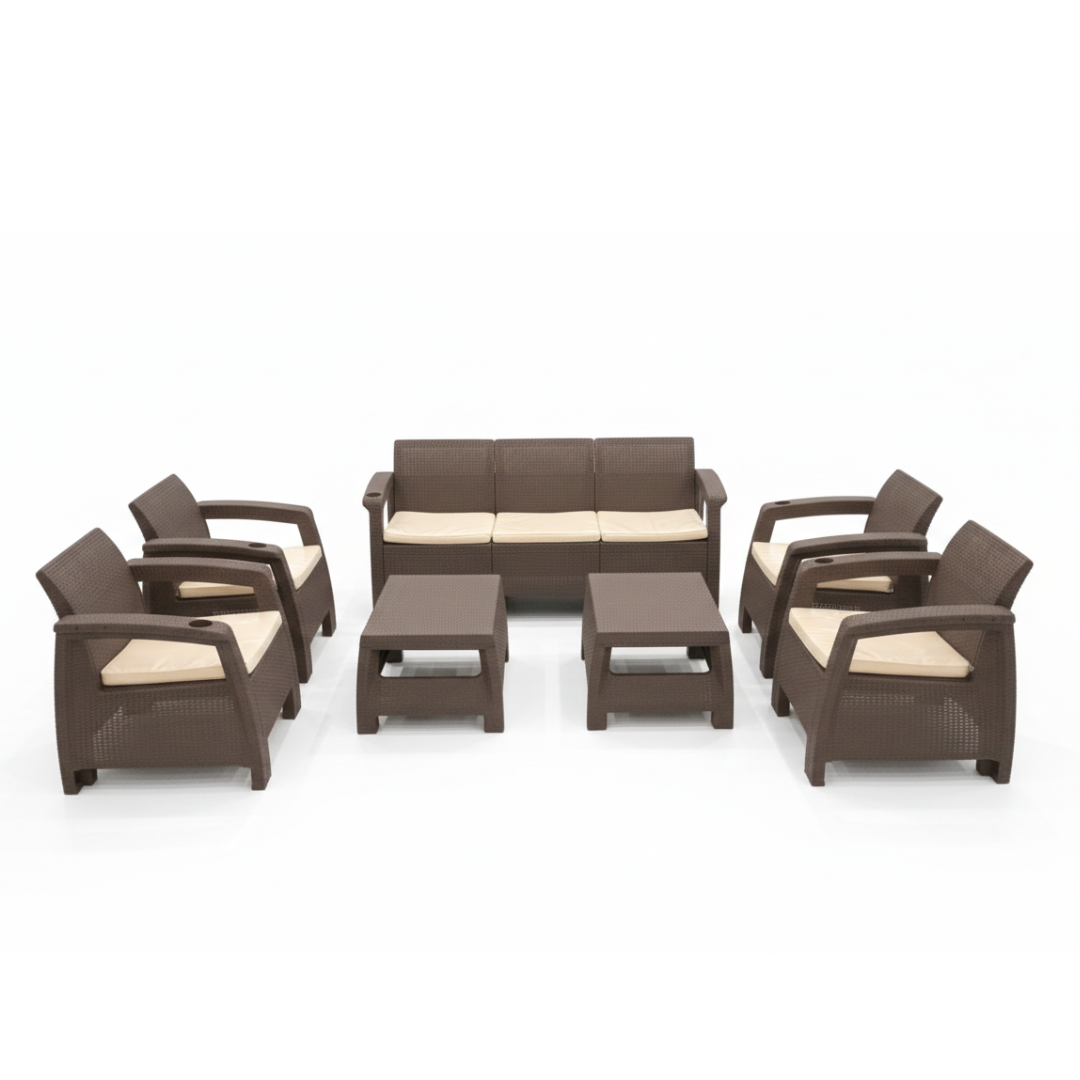 7-Seater Havana Outdoor Sofa Set – Modern Rattan-Style Seating with Coffee Table & Seat Cushions (Grey or Dark Brown Options)