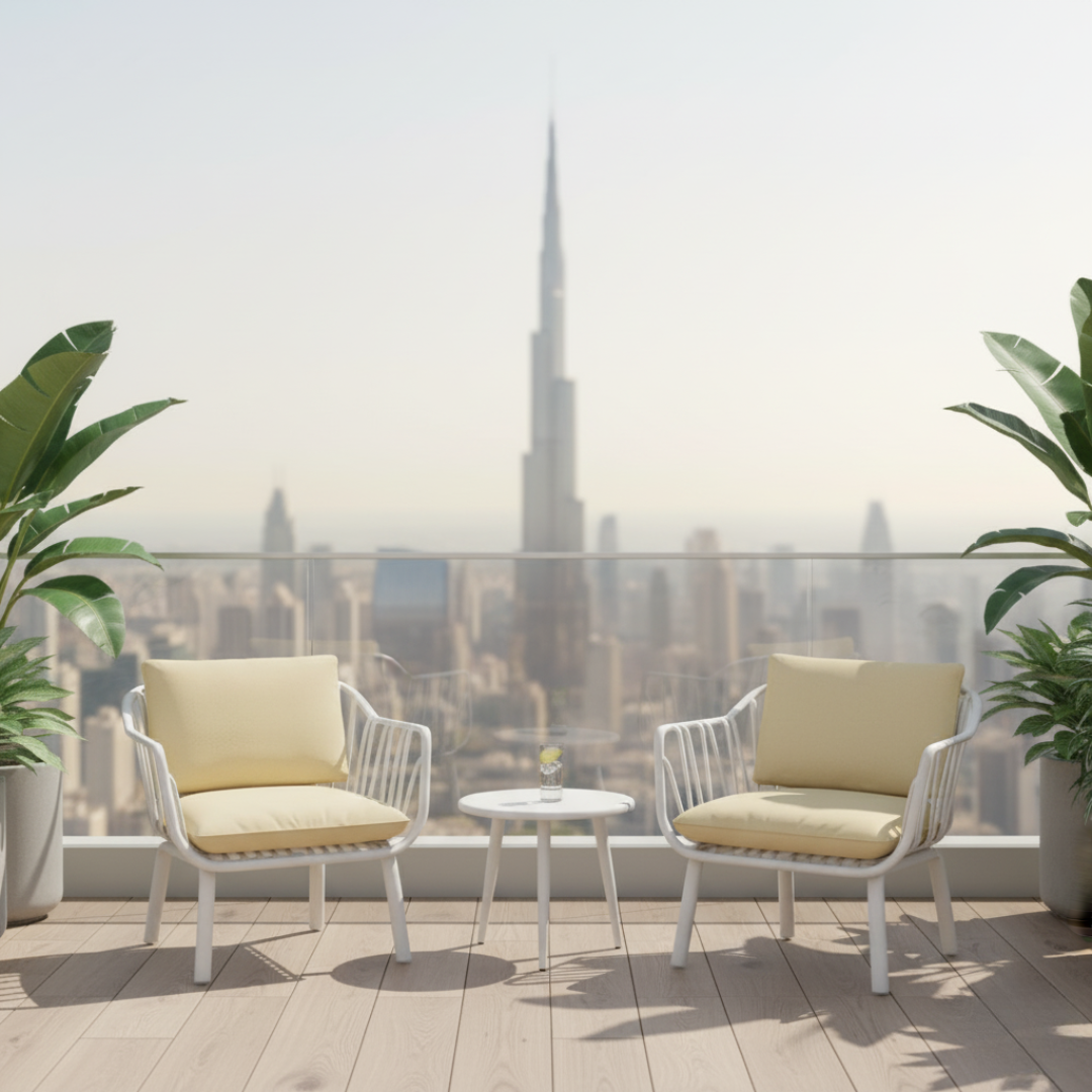 Aria Bistro Set – Modern, Weather-Resistant Outdoor Seating with Cushions (White)