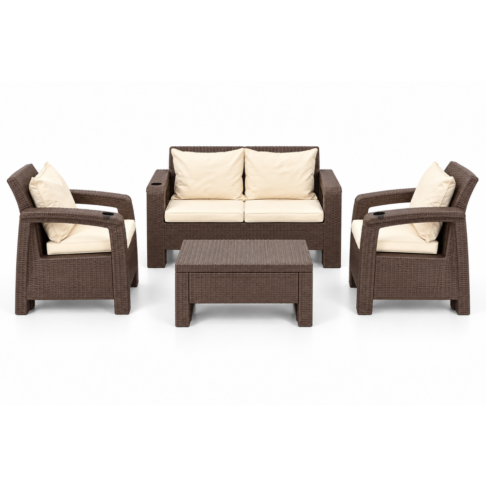 Havana 4-Seater Sofa Set 2+1+1, Dark Brown, Seat & Back Cushions