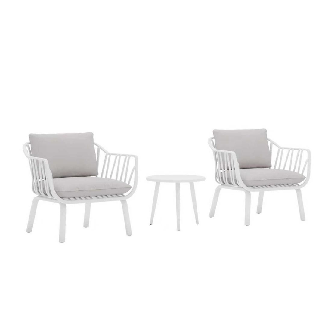 Aria Bistro Set – Modern, Weather-Resistant Outdoor Seating with Cushions (White)