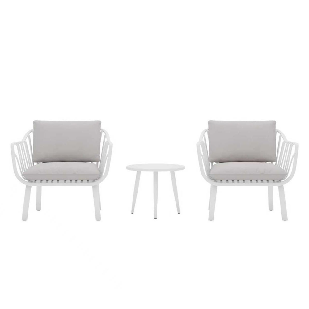 Aria Bistro Set – Modern, Weather-Resistant Outdoor Seating with Cushions (White)