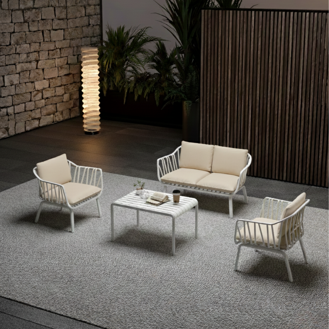 4-Seater Outdoor Sofa Set – Fiberglass Lounge with Table