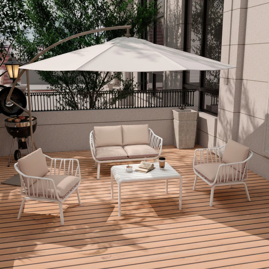 4-Seater Outdoor Sofa Set – Fiberglass Lounge with Table