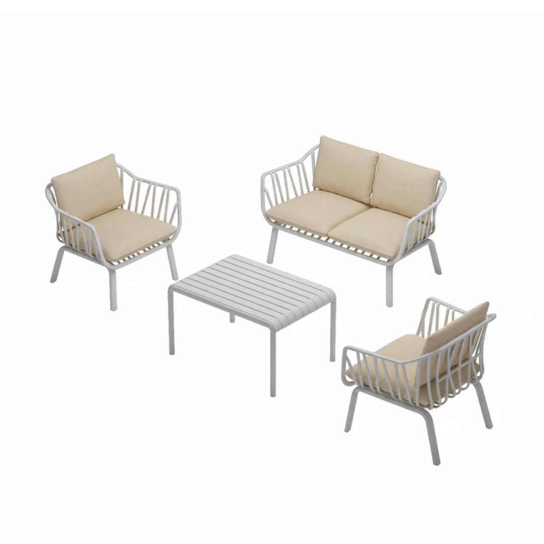 4-Seater Outdoor Sofa Set – Fiberglass Lounge with Table