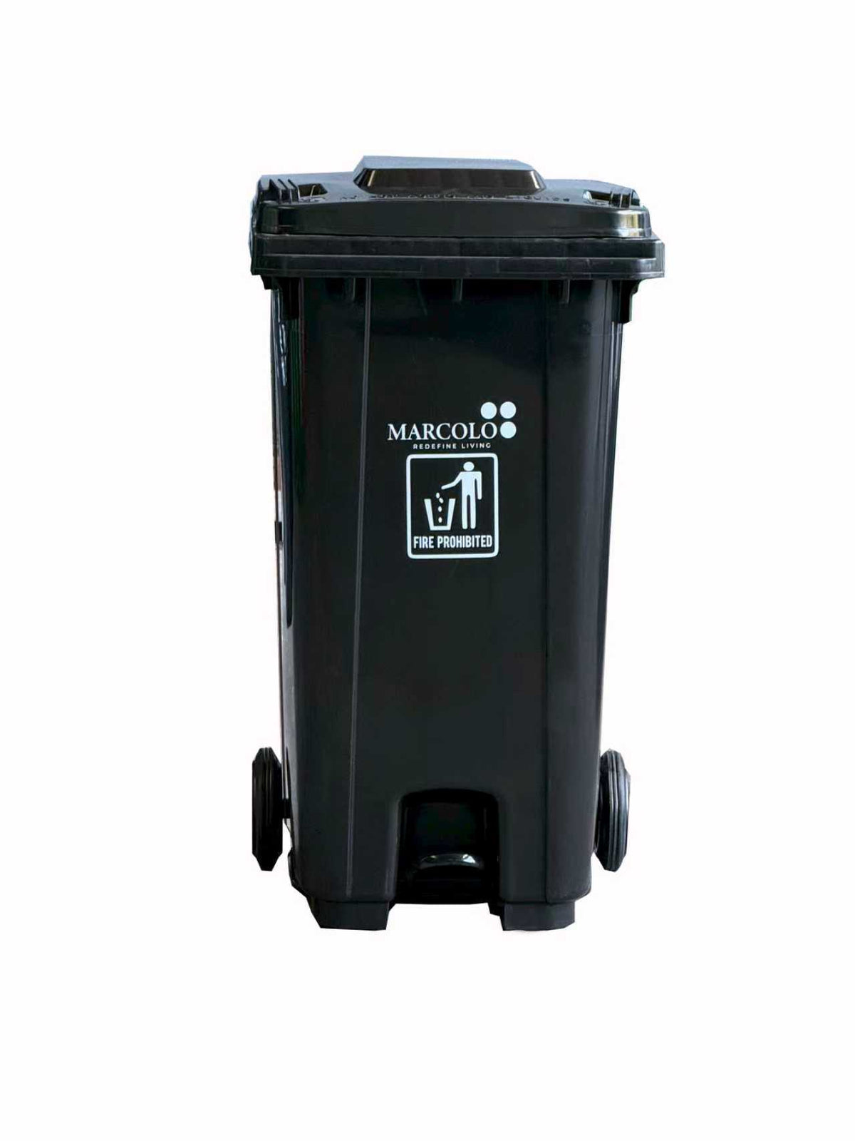 حاوية نفايات شديدة التحمّل 240L بعجلات ودواسة قدم وسطية وغطاء – HDPE مقاوم للأشعة فوق البنفسجية، 14.6 kg