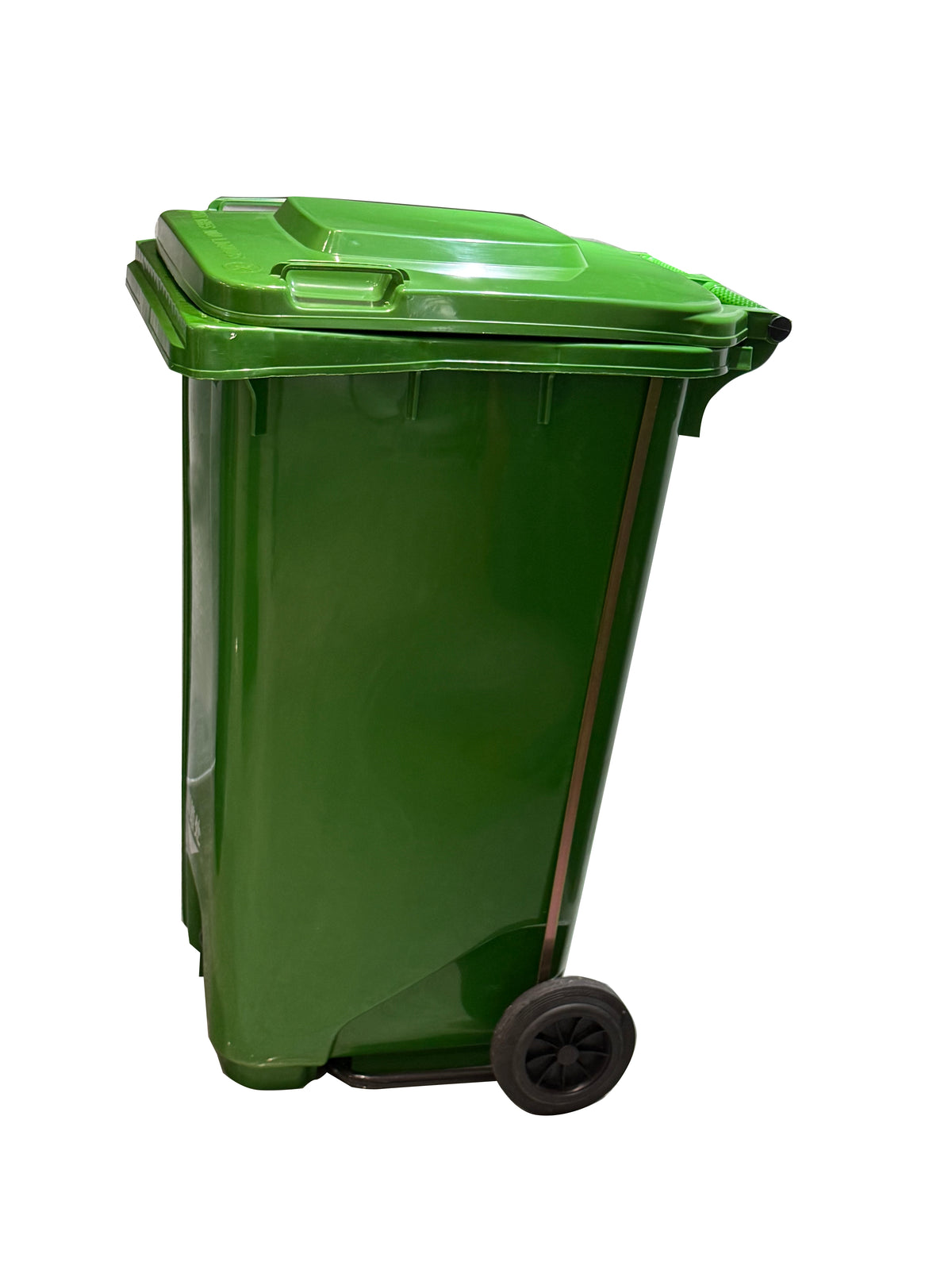 240L Heavy-Duty Wheeled Bin with Central Foot Pedal & Lid – Green, view 1