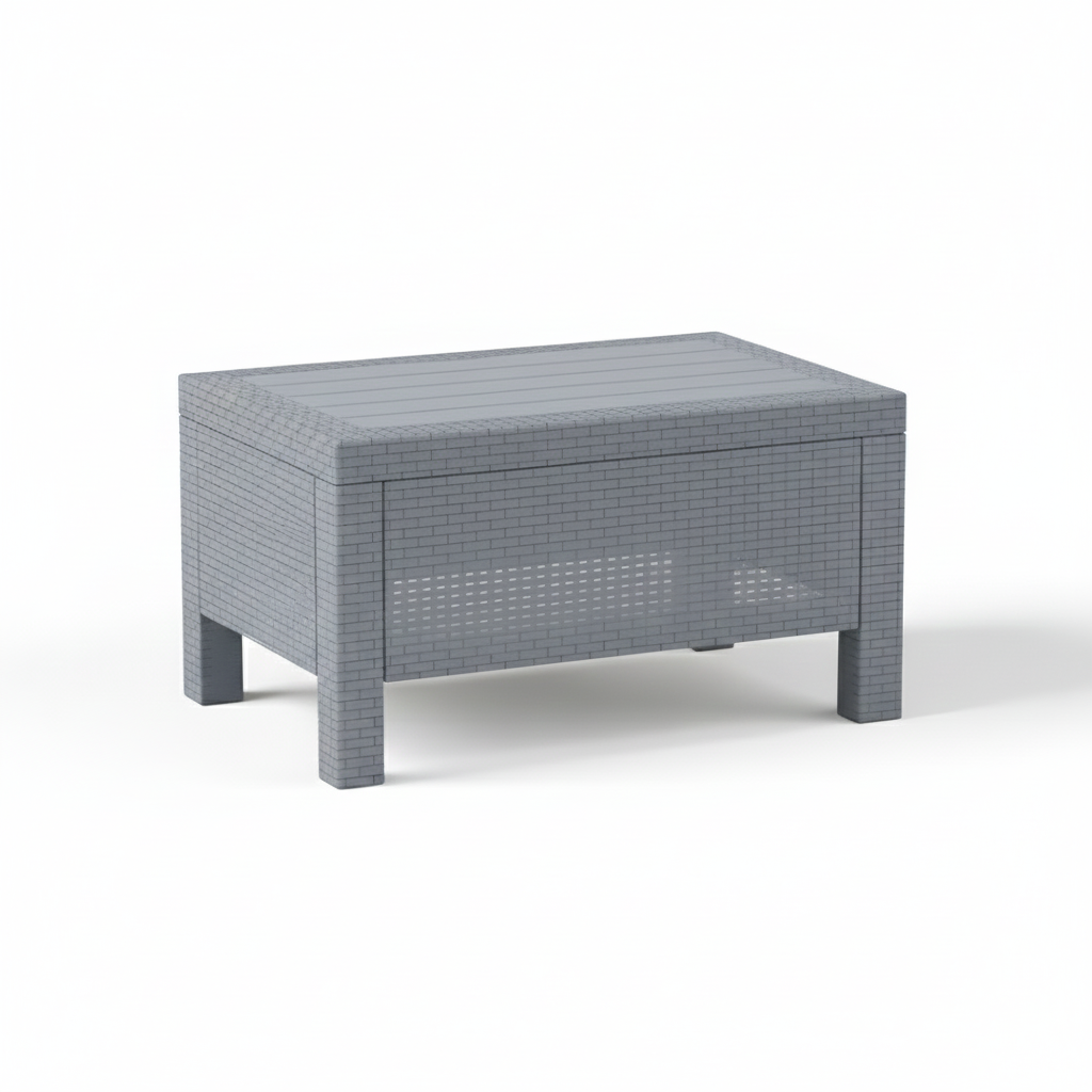 4-Seater Outdoor Sofa Set – Silver Plastic Seating with Dark Grey Seat Cushions & Coffee Table, Weather-Resistant Patio & Garden Furniture with Built-In Cup Holders