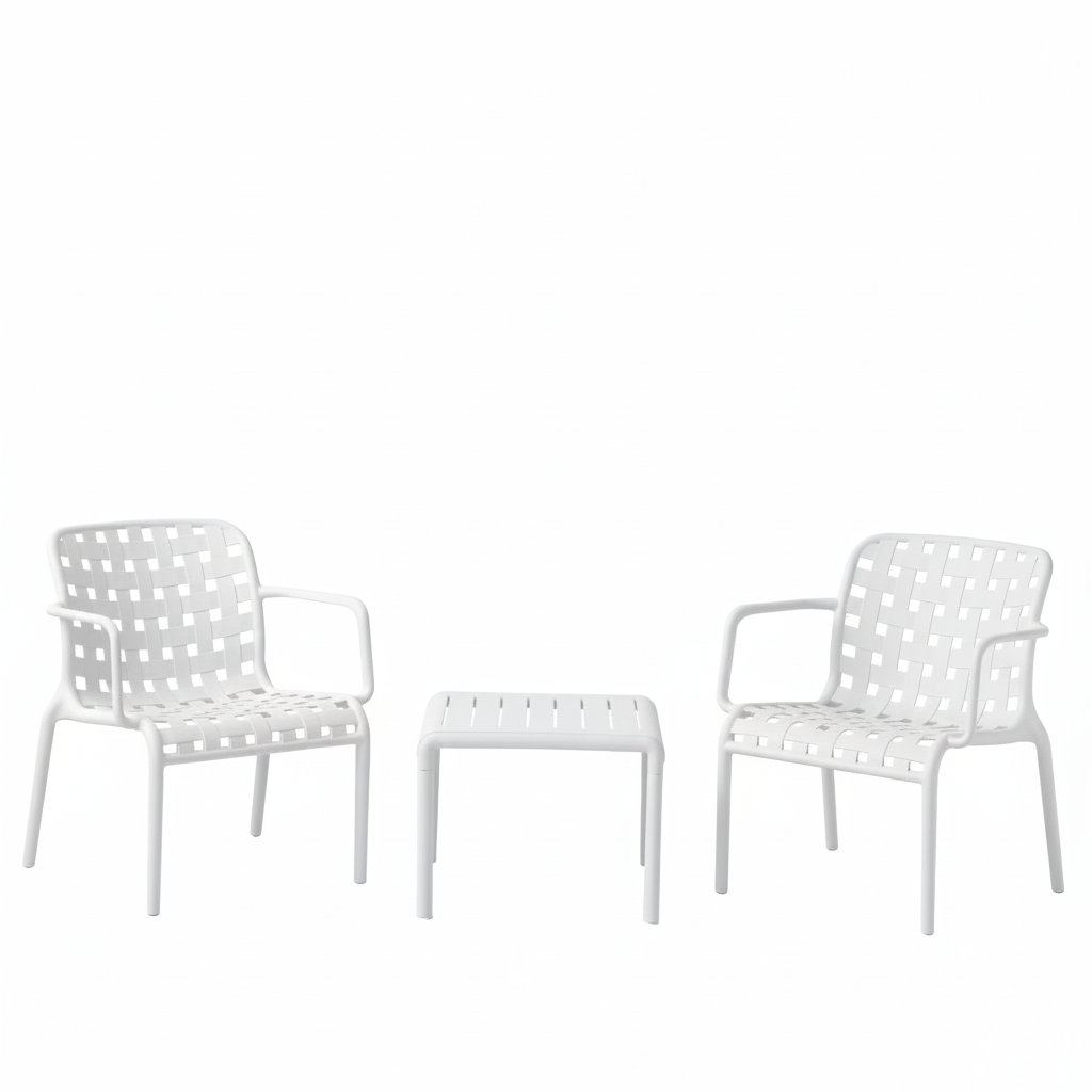 Olea Bistro Set – Modern Fiberglass-Reinforced Outdoor Seating with Coffee Table (White)