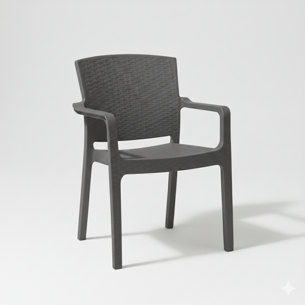 Marcolo Grey Rattan Armchair with Ergonomic Woven Design
