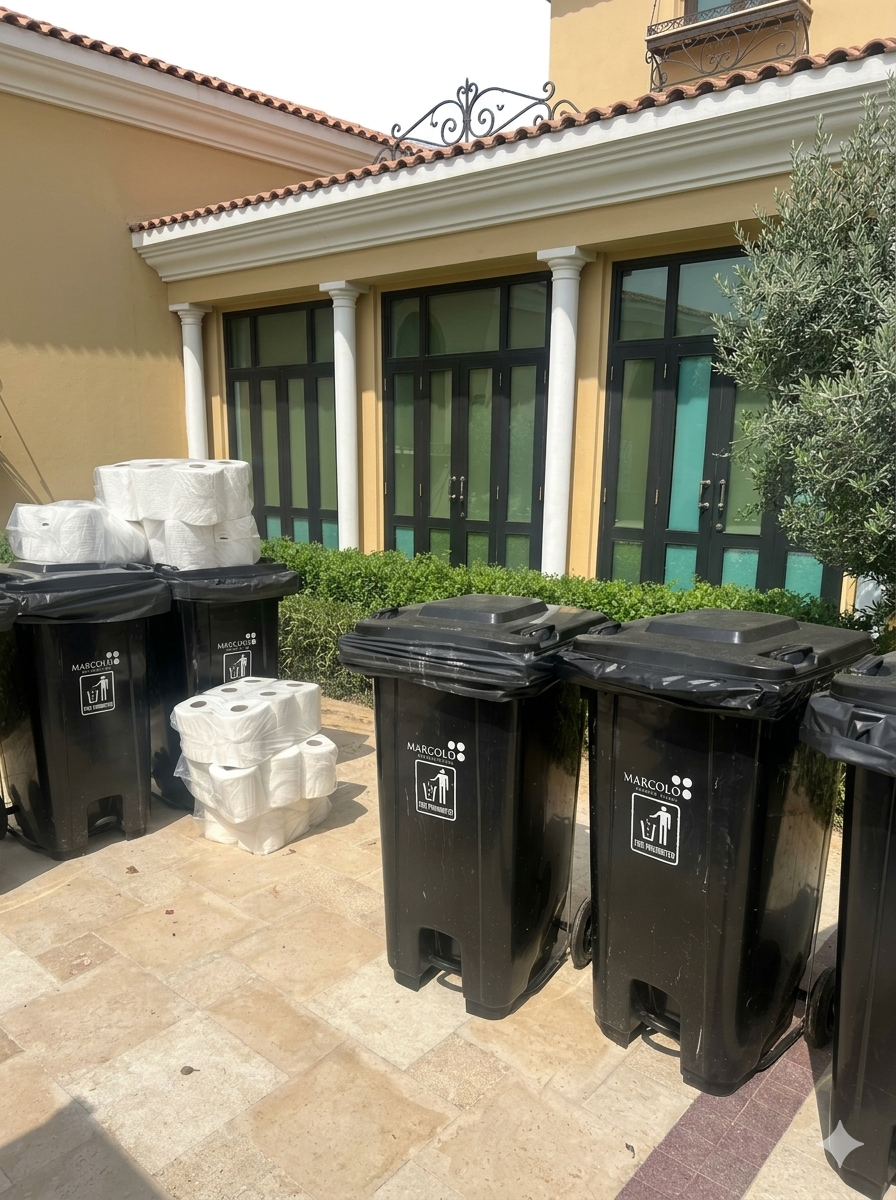 حاوية نفايات شديدة التحمّل 240L بعجلات ودواسة قدم وسطية وغطاء – HDPE مقاوم للأشعة فوق البنفسجية، 14.6 kg