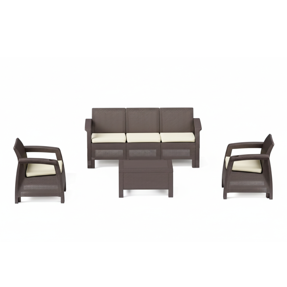 5-Seater Sofa Lounge Set – 3-Seater, 2 Armchairs, Coffee Table & Cushions – Outdoor Rattan Design