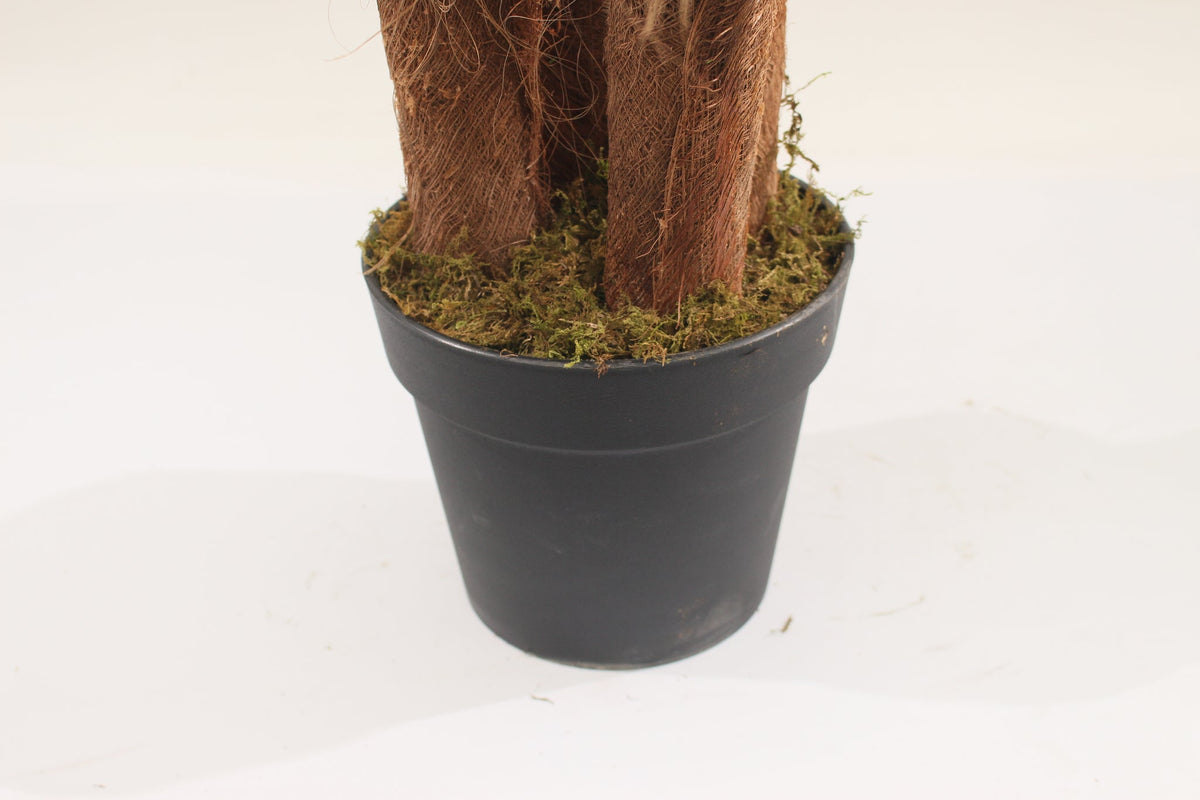 Base of the Marcolo 200 cm artificial monstera plant with a fibre-wrapped trunk in a black pot