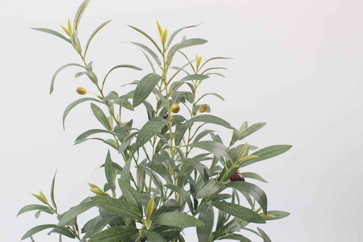 Close-up of the leaves and olives on the Marcolo 85 cm artificial olive tree