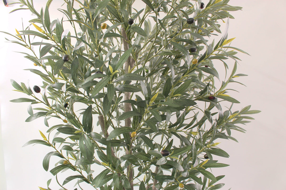 Detail of the foliage and olives on the Marcolo 210 cm artificial olive tree