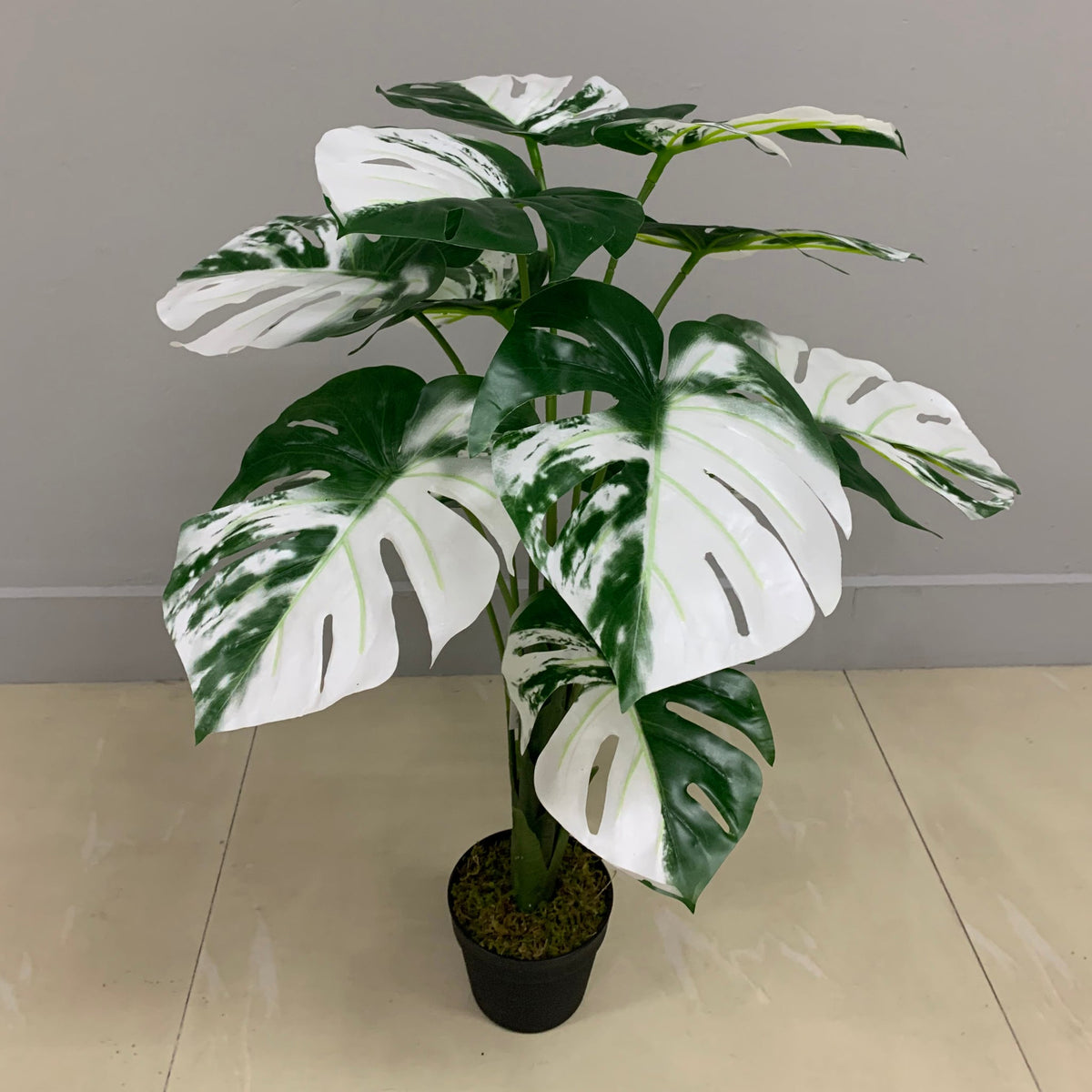 Marcolo artificial monstera plant with pot, 85 cm, full view with variegated leaves
