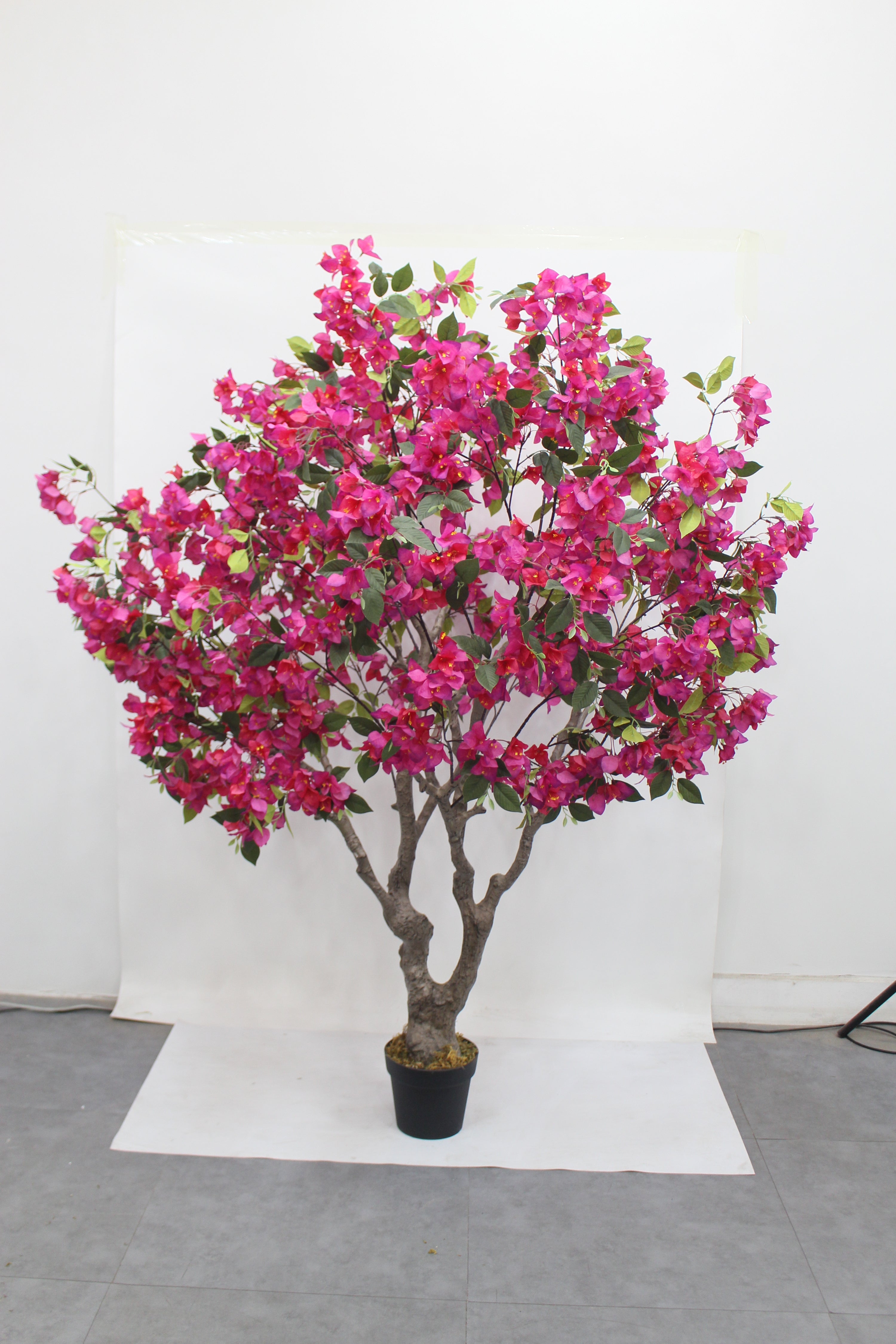 Marcolo 150cm artificial bougainvillea tree with full pink floral canopy and lifelike wood trunk.