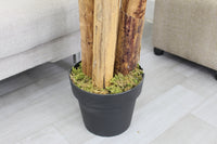 Marcolo artificial banana tree base with realistic thick trunks and moss in a black plastic pot.