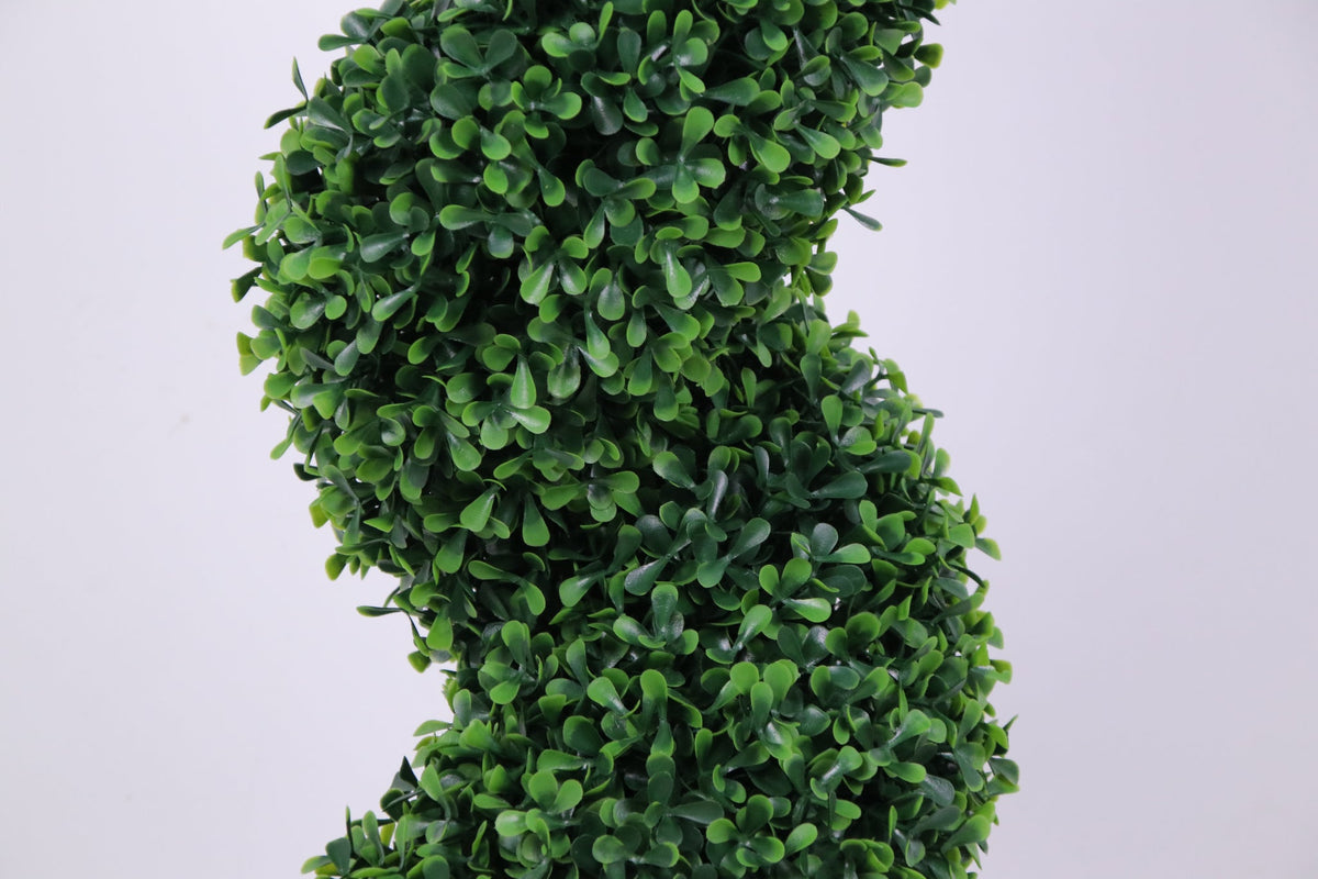 Close-up of the boxwood-style foliage on the Marcolo 90 cm artificial spiral topiary tree