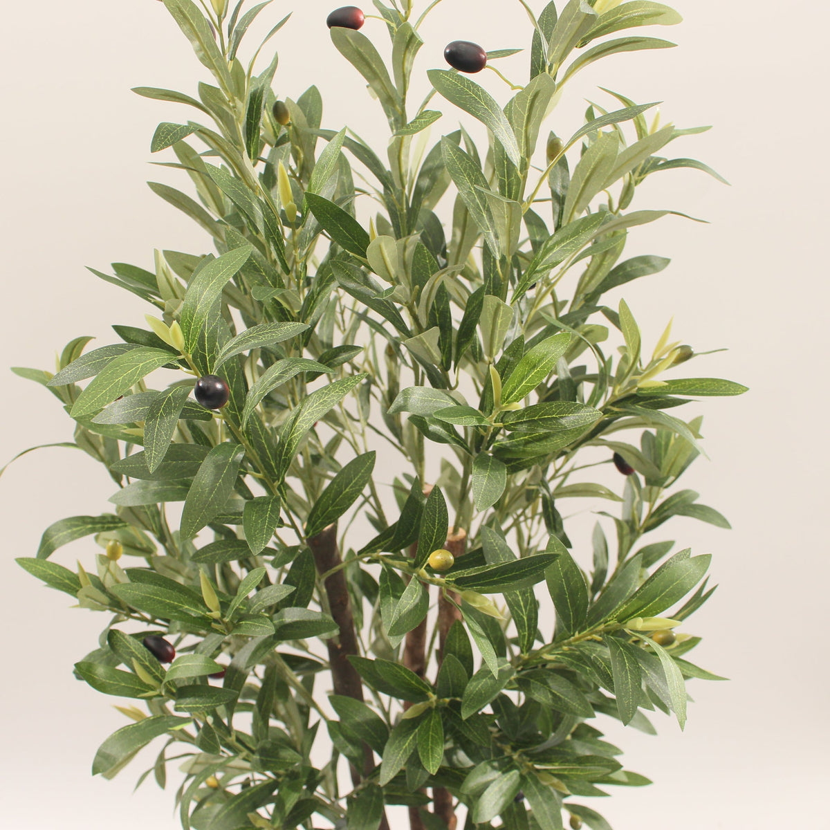 Close-up of the dense leaves and olives on the Marcolo 120 cm artificial olive tree