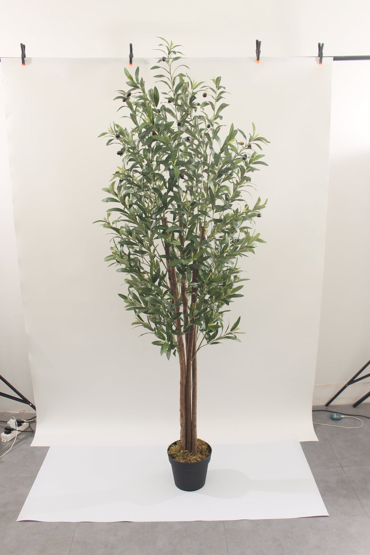 Marcolo artificial olive tree with pot, 180 cm, full view with a full canopy