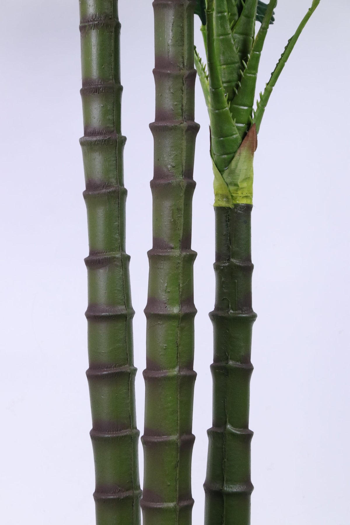 Marcolo artificial palm tree textured green trunks close-up.