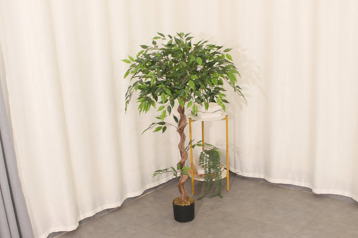 Marcolo 120 cm artificial ficus tree in a room with curtains