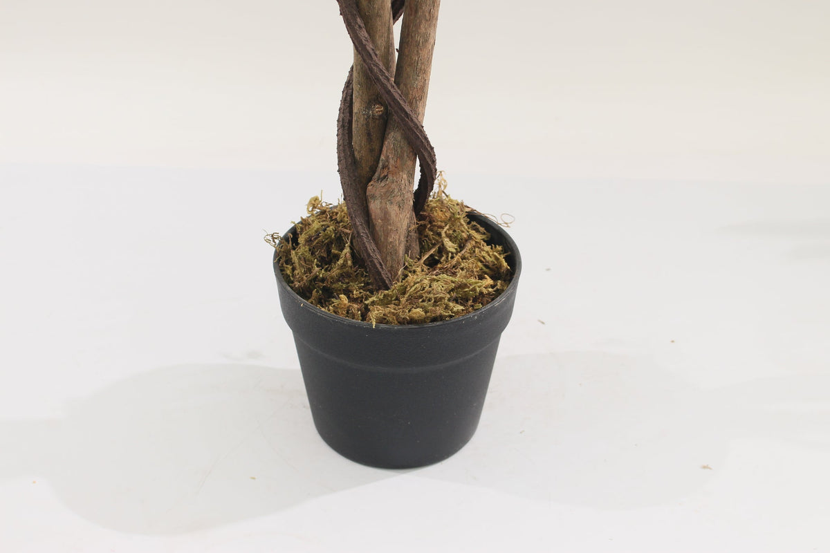 Base of the Marcolo 120 cm artificial lemon tree with a twisted trunk in a black pot