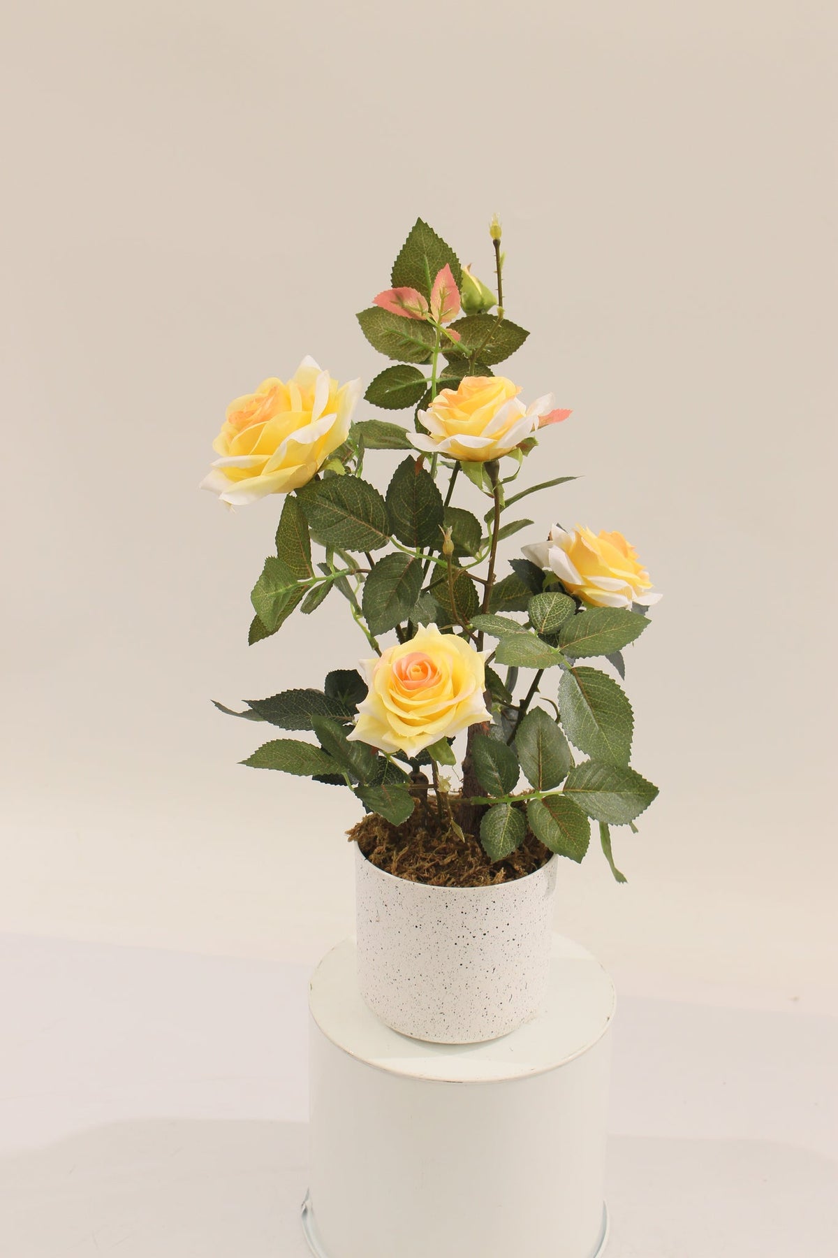 Marcolo 45cm yellow artificial rose plant with stand