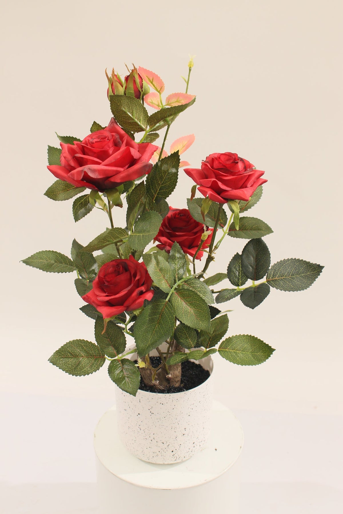Marcolo 45cm artificial red rose flower in a white pot