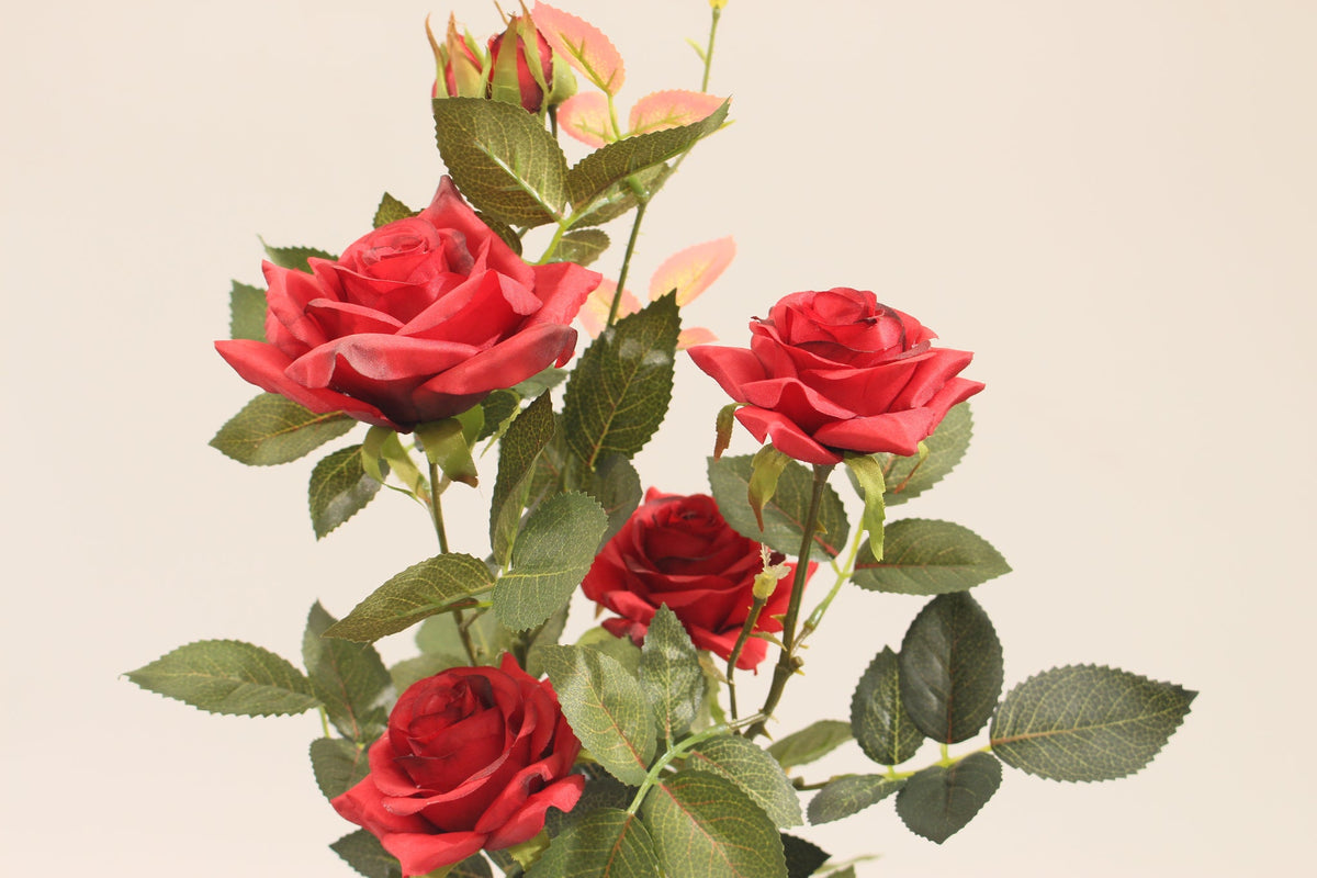 Close-up of Marcolo 45cm artificial red rose flower blooms