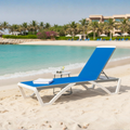 Outdoor Sun Lounger – Breathable Blue Textilene Fabric, Adjustable Backrest & Weather-Resistant Frame (White)