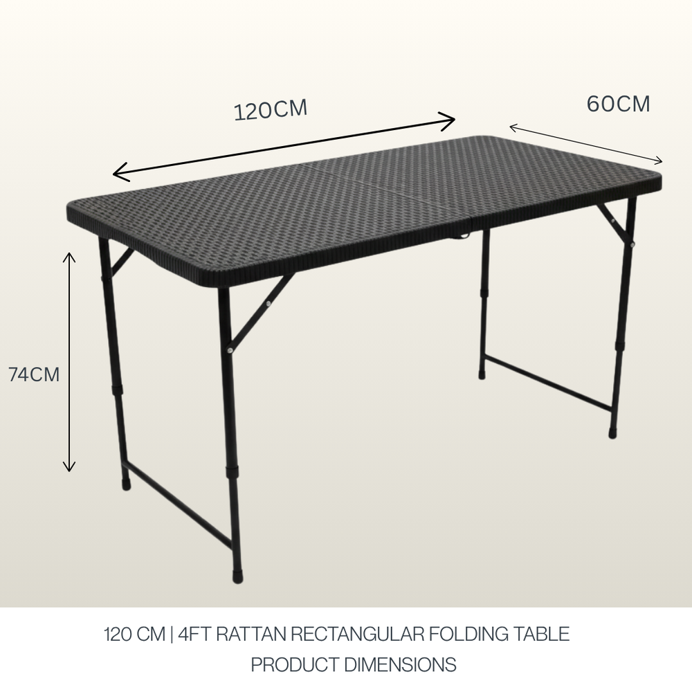 4FT Rattan Folding Table – Extra Sturdy, Weather-Resistant & Space-Saving (Black)