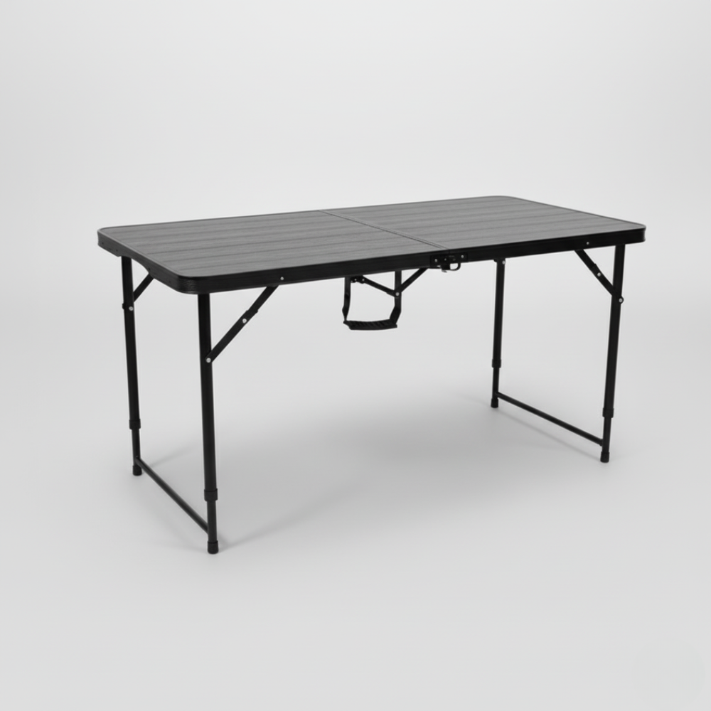 4FT Woodgrain Folding Table – Extra Sturdy, Weather-Resistant & Space-Saving (Black)