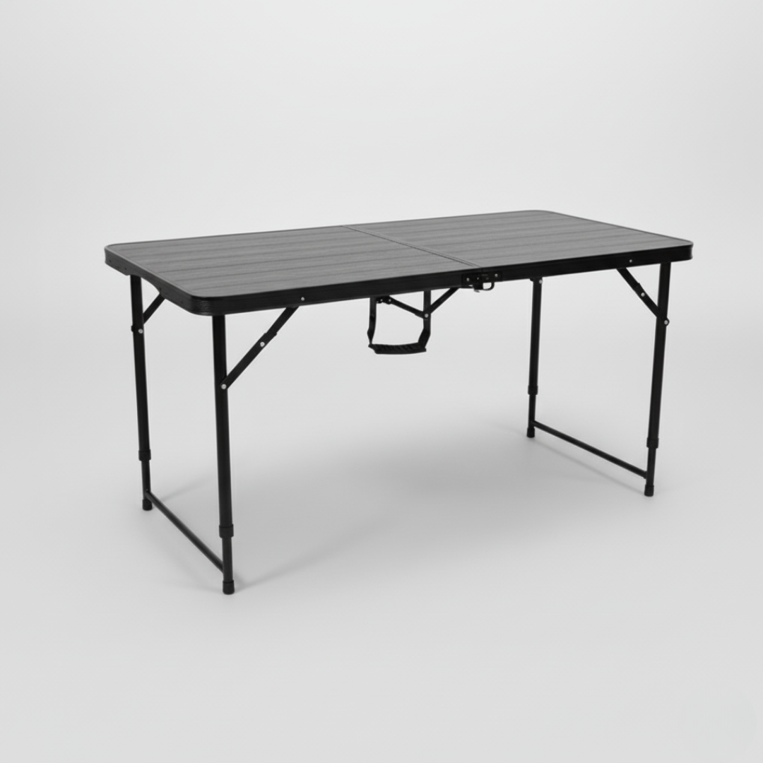 4FT Woodgrain Folding Table – Extra Sturdy, Weather-Resistant & Space-Saving (Black)