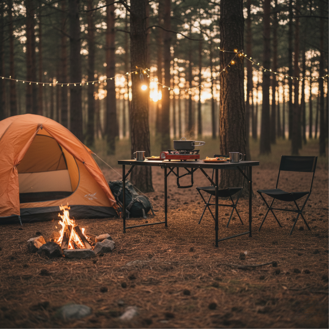 4FT Woodgrain Folding Table – Extra Sturdy, Weather-Resistant & Space-Saving (Black)