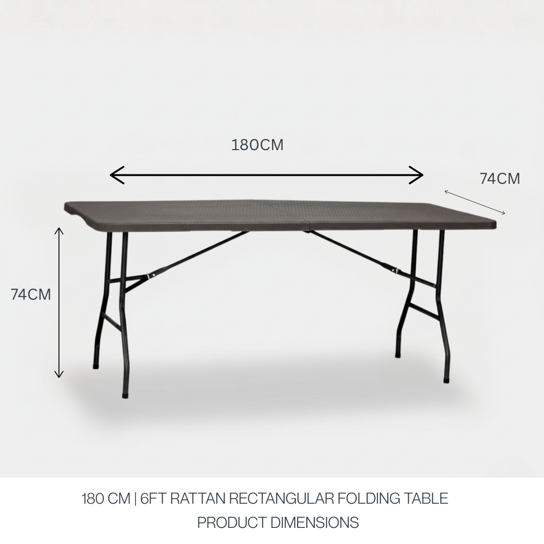 6FT Rattan Folding Table – Extra Sturdy, Weather-Resistant & Space-Saving (Black)