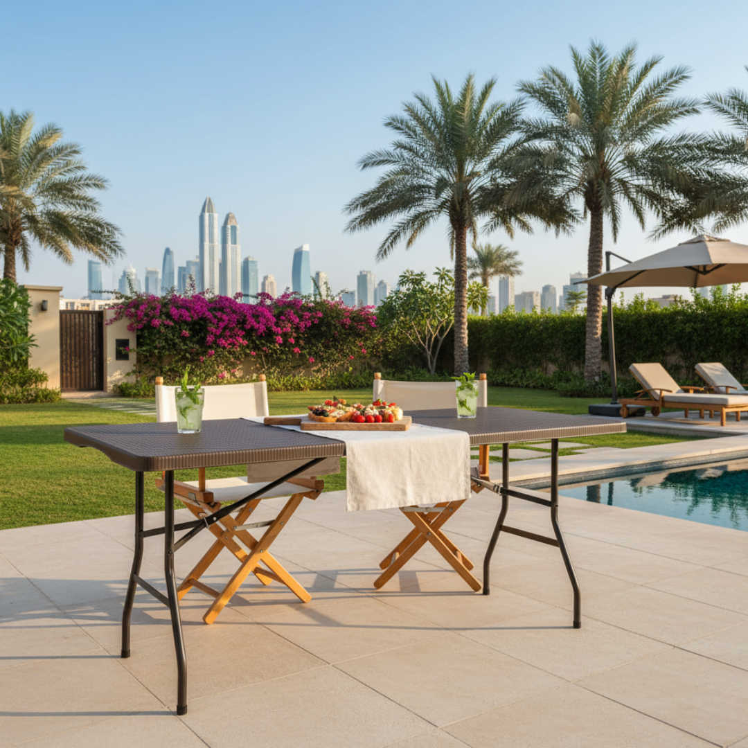 6FT Rattan Folding Table – Extra Sturdy, Weather-Resistant & Space-Saving (Black)