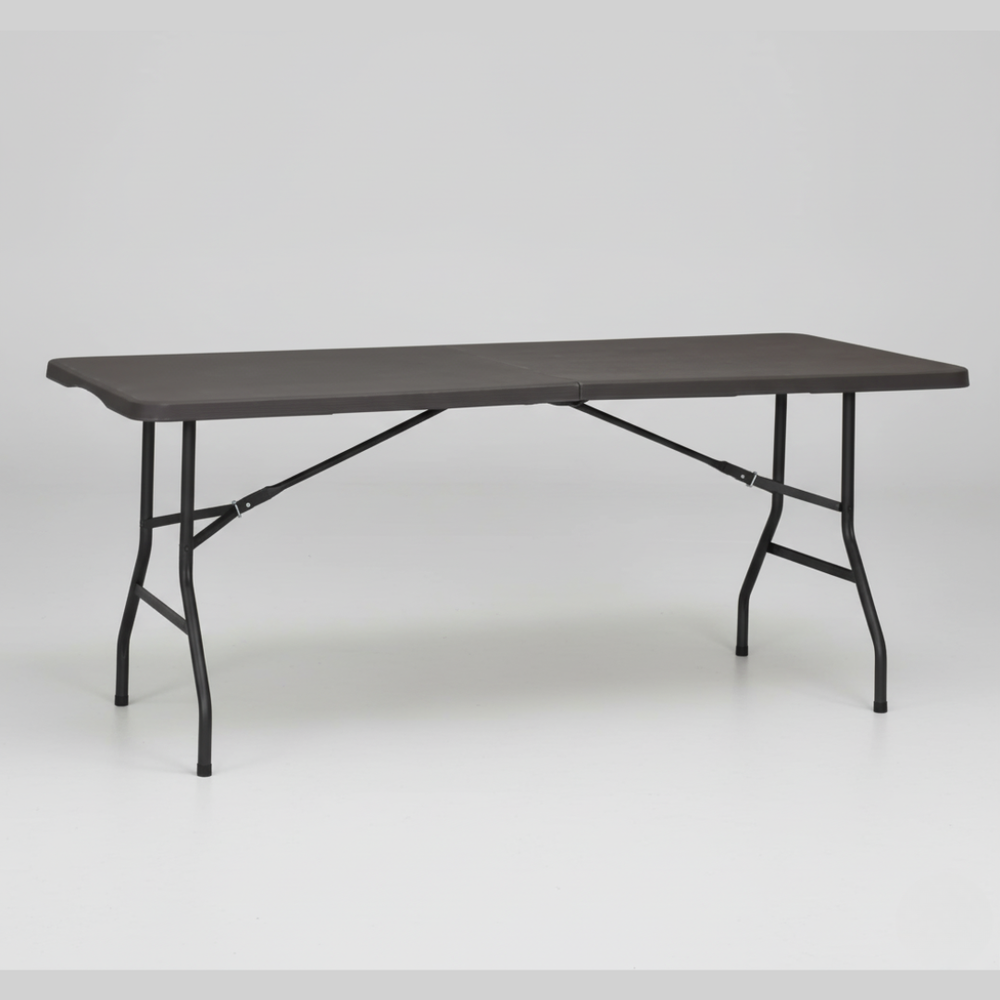 6FT Woodgrain Folding Table – Extra Sturdy, Weather-Resistant & Space-Saving (Black)