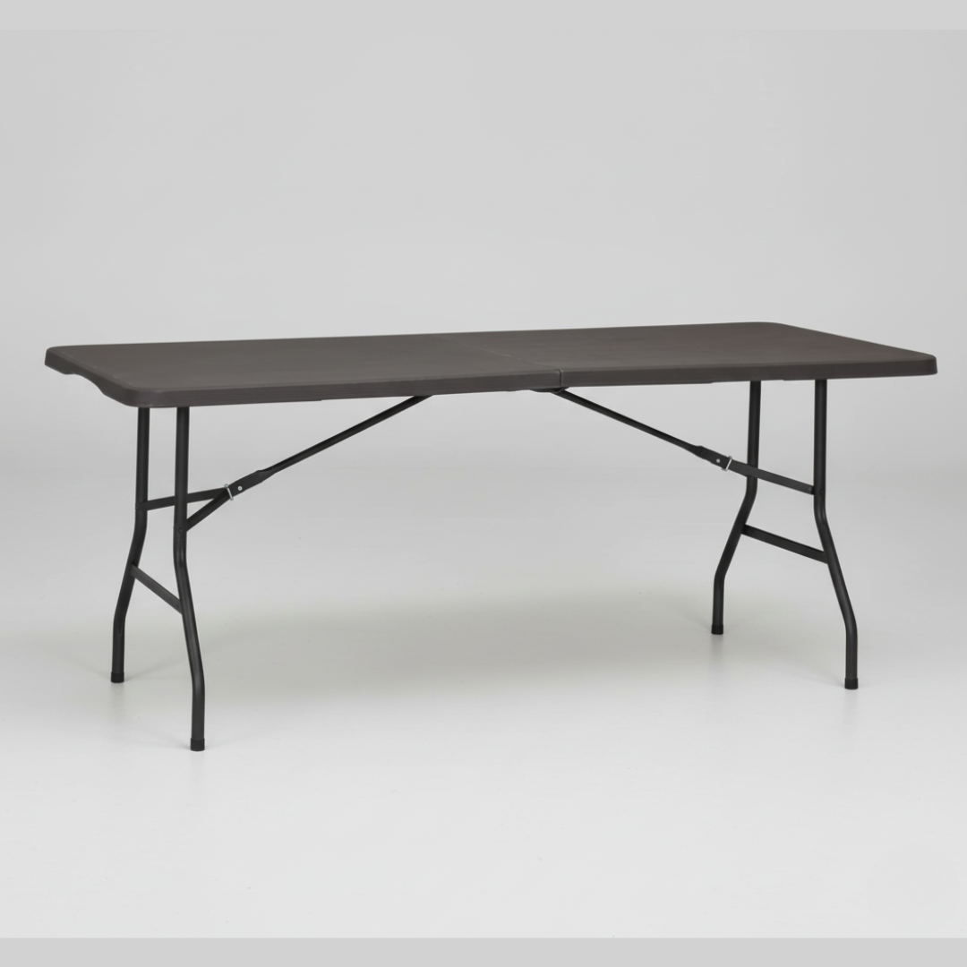 6FT Woodgrain Folding Table – Extra Sturdy, Weather-Resistant & Space-Saving (Black)