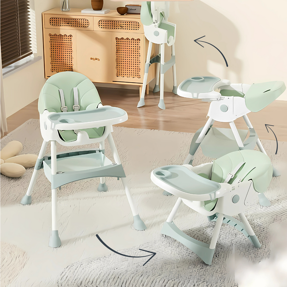 4-in-1 Adjustable Baby High Chair – Portable Infant to Toddler Seat with Tray, Rocking Horse & Low Chair Modes